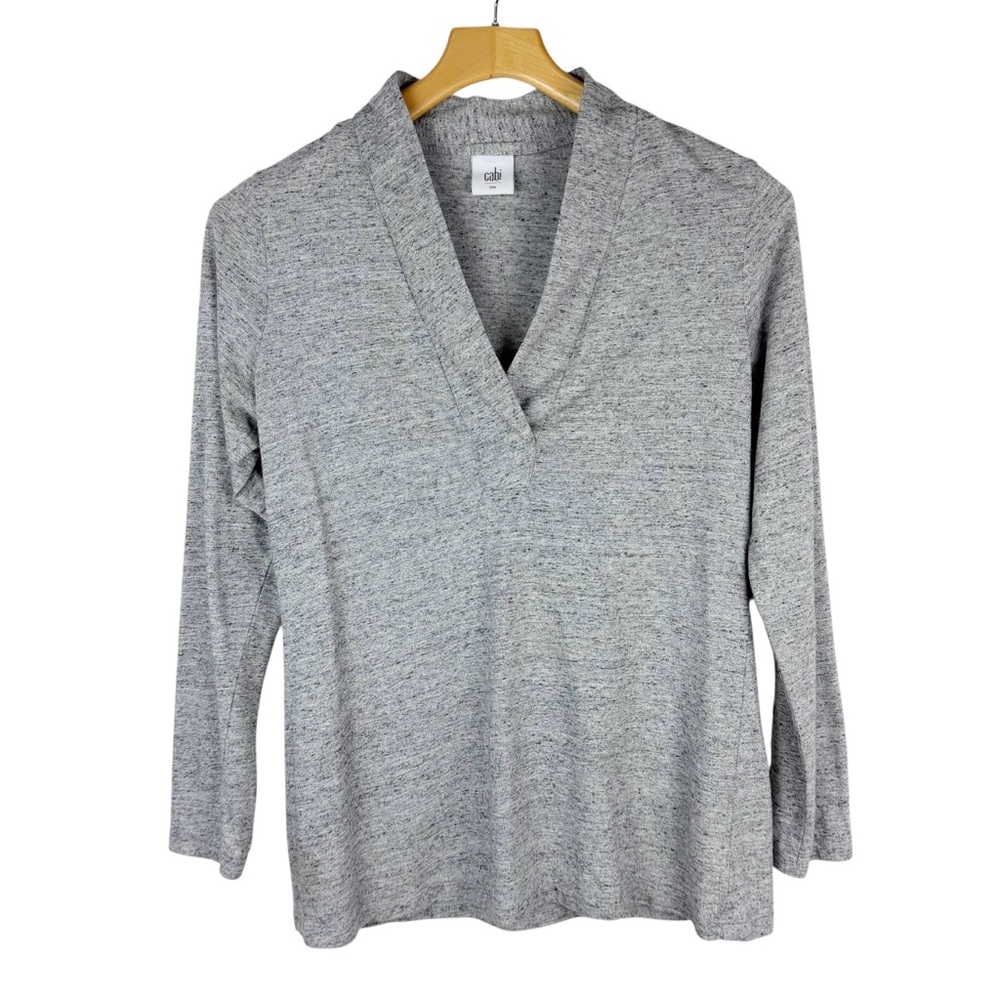 Cabi 3060 Long Sleeve V-Neck Placket T-Shirt Fleck Gray Women’s Size Small